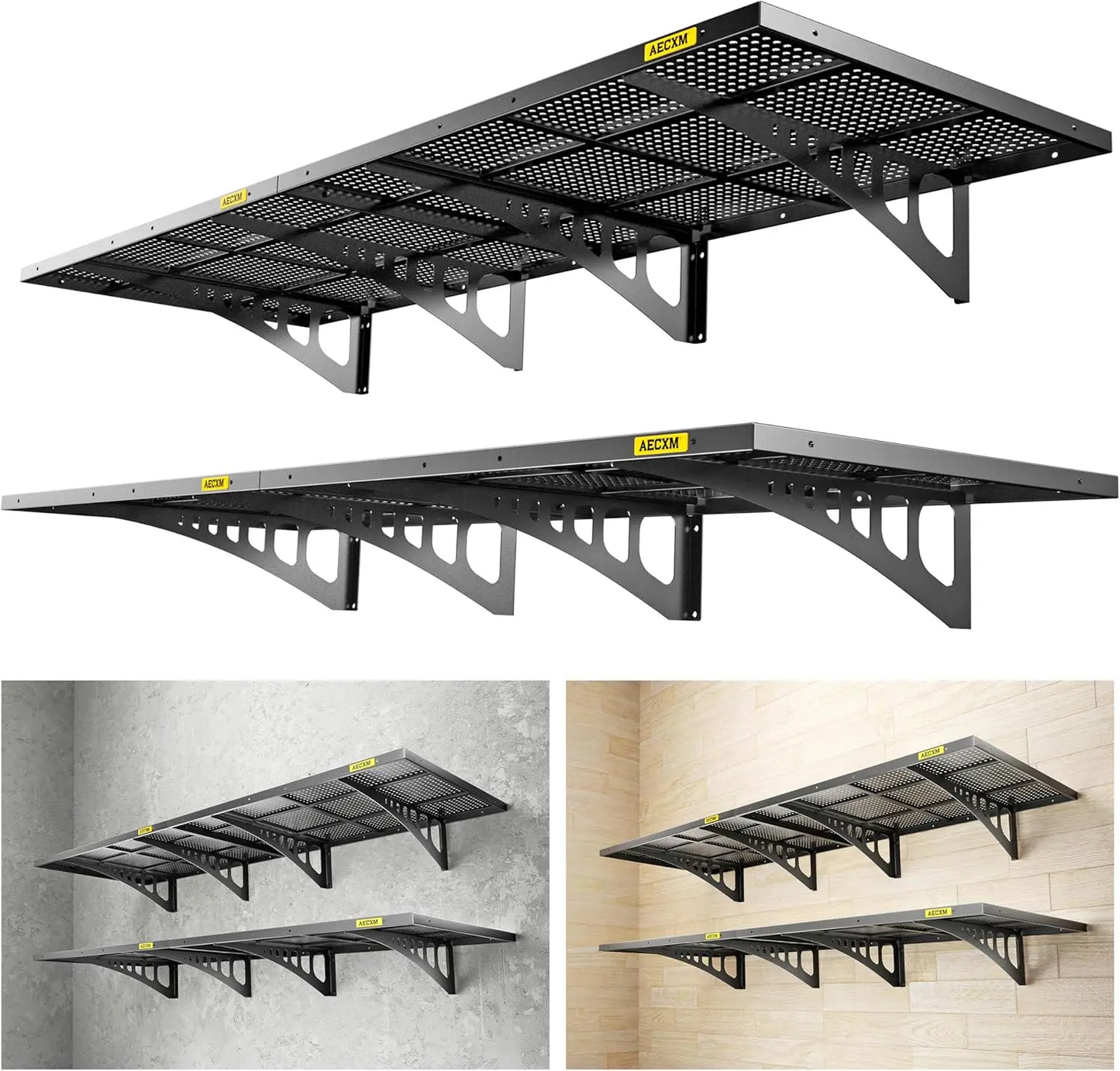 4Pack-2X3Ft Garage Storage Wall Garage Shelves Garage Storage Rack Garage Shelves Heavy Duty Sturdy Wall Shelves (Black)