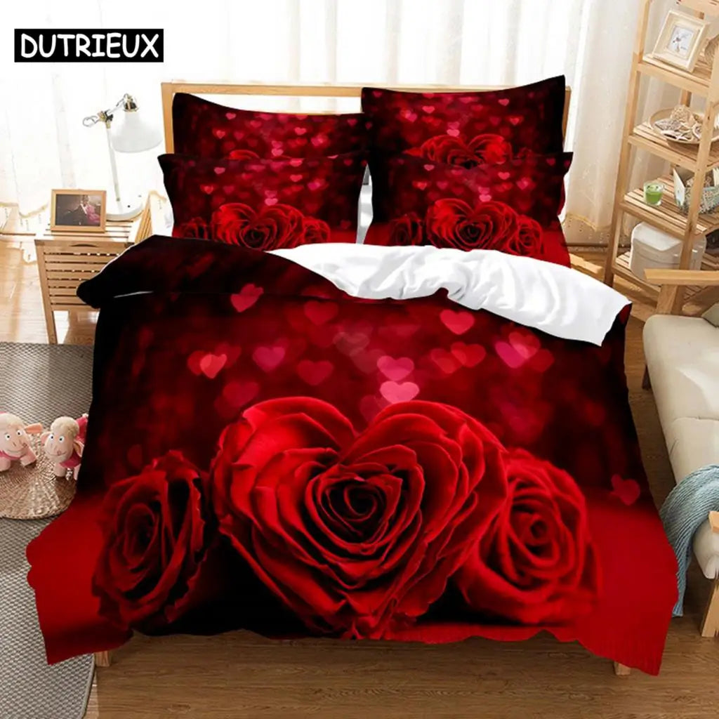 Red Rose Bedding Set Quilt Duvet Cover Comforter