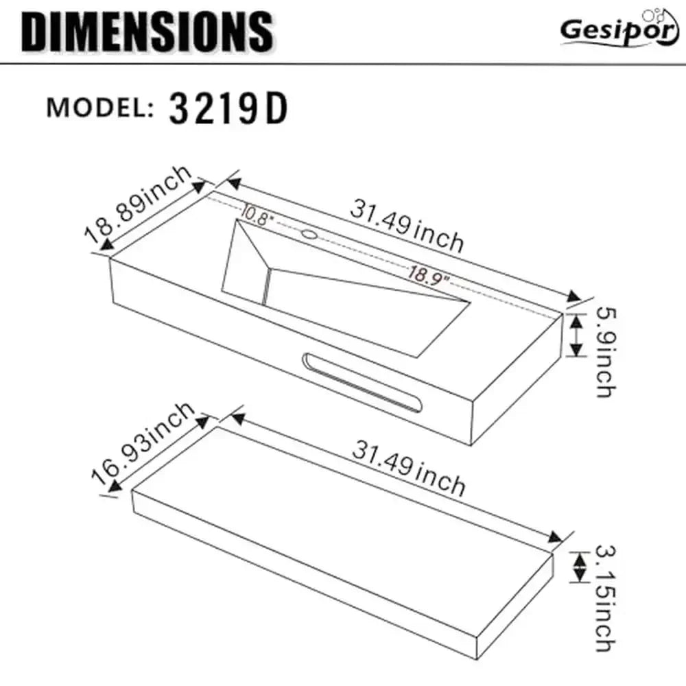 Rectangular Bathroom Vanity Sink Stone Resin