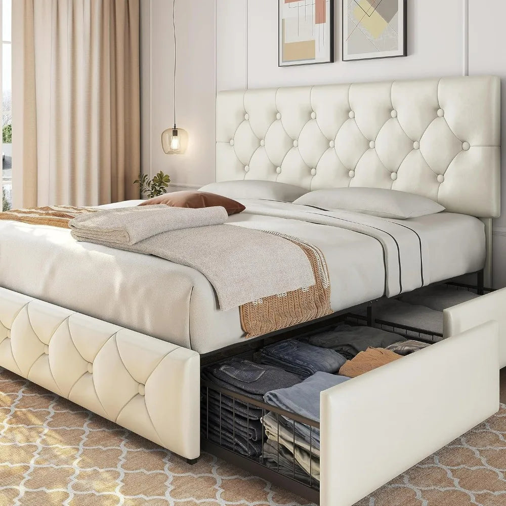 Upholstered Bed Frame, Faux Leather Platform