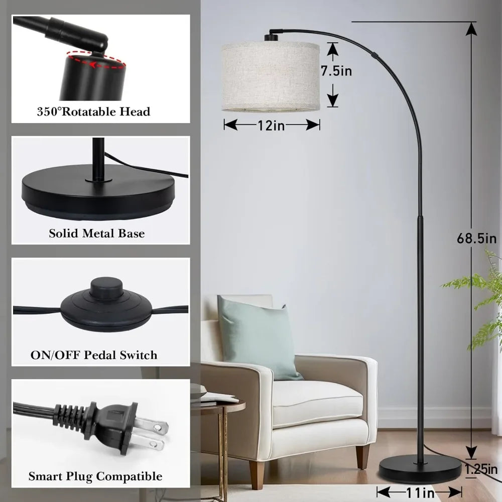 Adjustable Drum Shade, Arched Floor Lamp