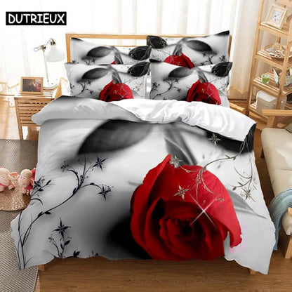 Red Rose Bedding Set Quilt Duvet Cover Comforter