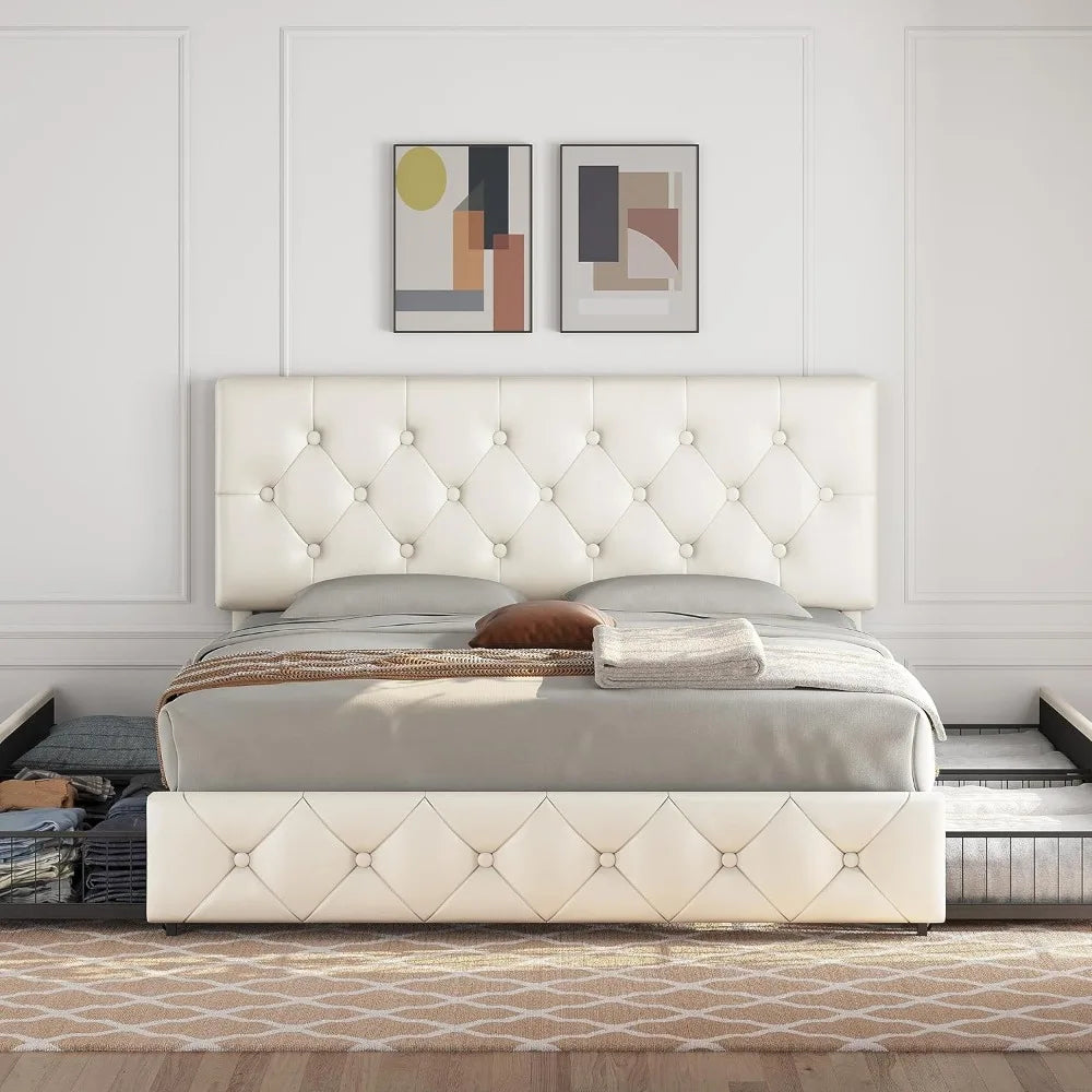 Upholstered Bed Frame, Faux Leather Platform