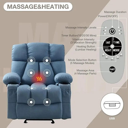 Rocker Recliner Chair with Heat and Vibration Ergonomic Rocking Lounge Chair