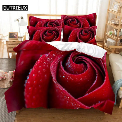 Red Rose Bedding Set Quilt Duvet Cover Comforter