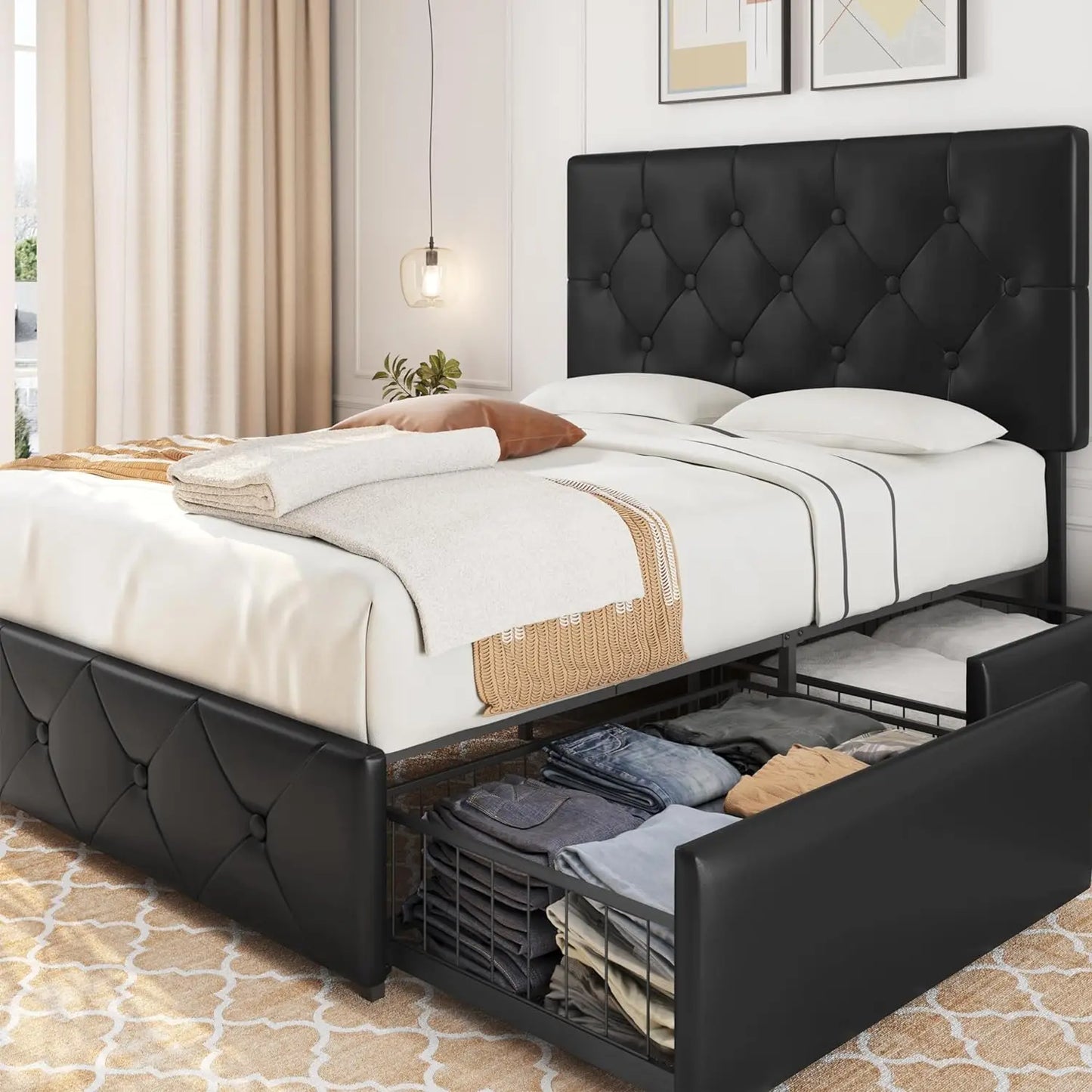 Upholstered Bed Frame, Faux Leather Platform