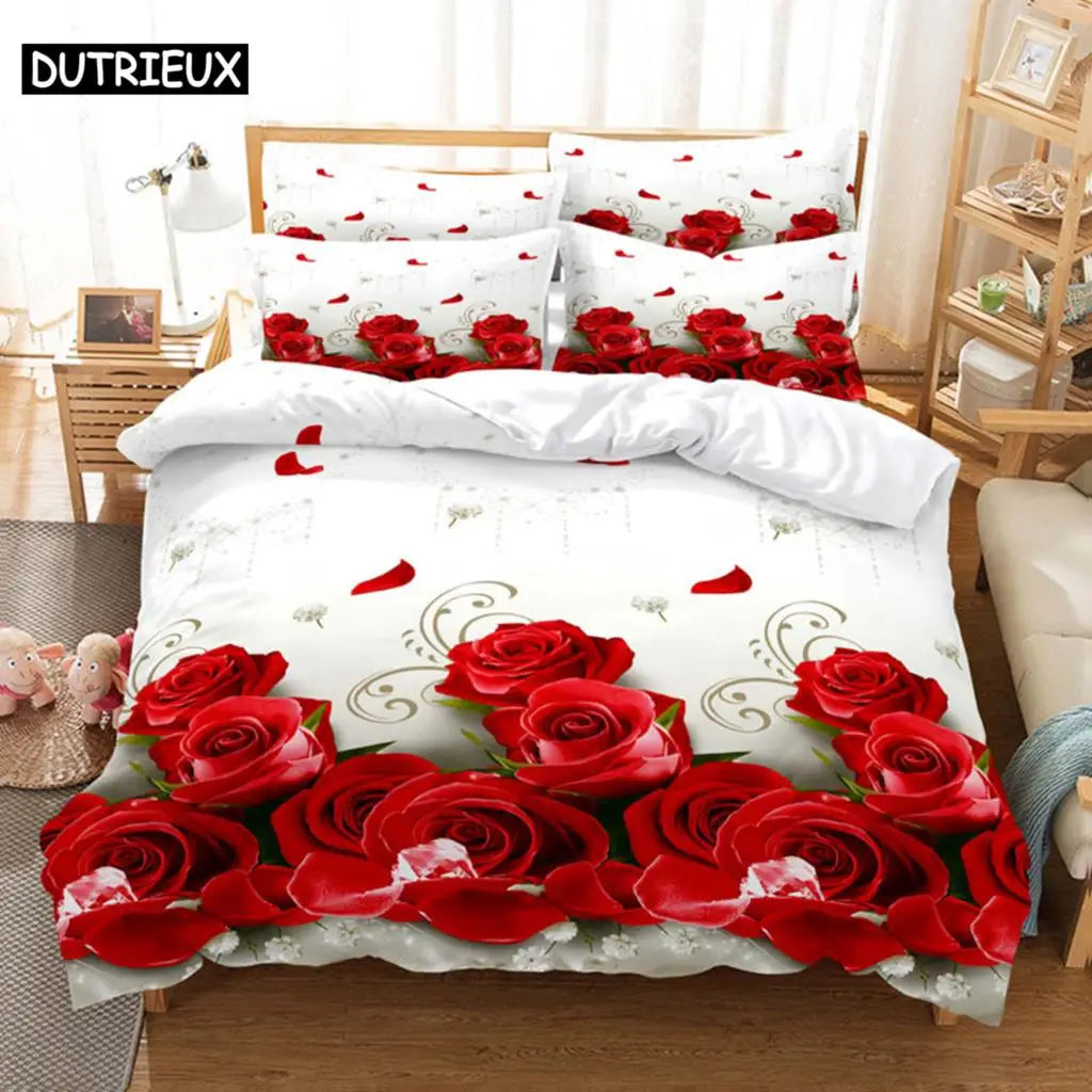 Red Rose Bedding Set Quilt Duvet Cover Comforter