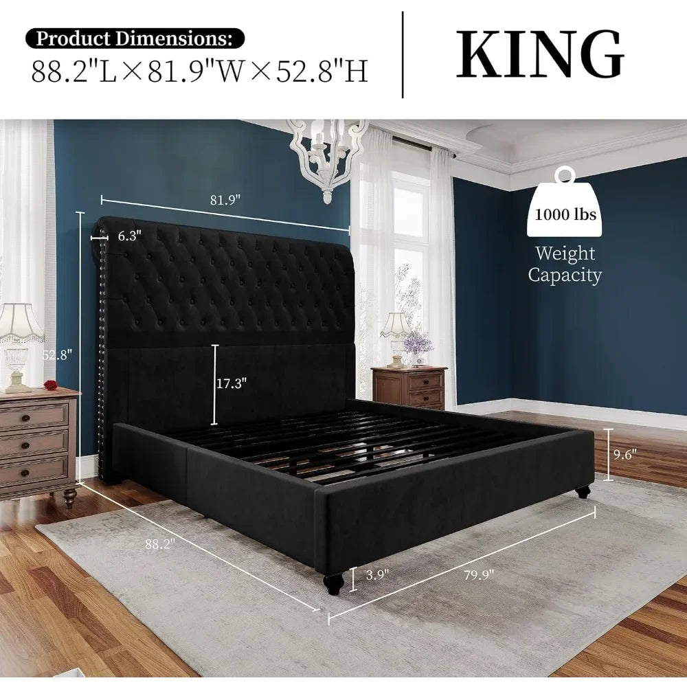 King Bed Frame, Upholstered Platform Frame