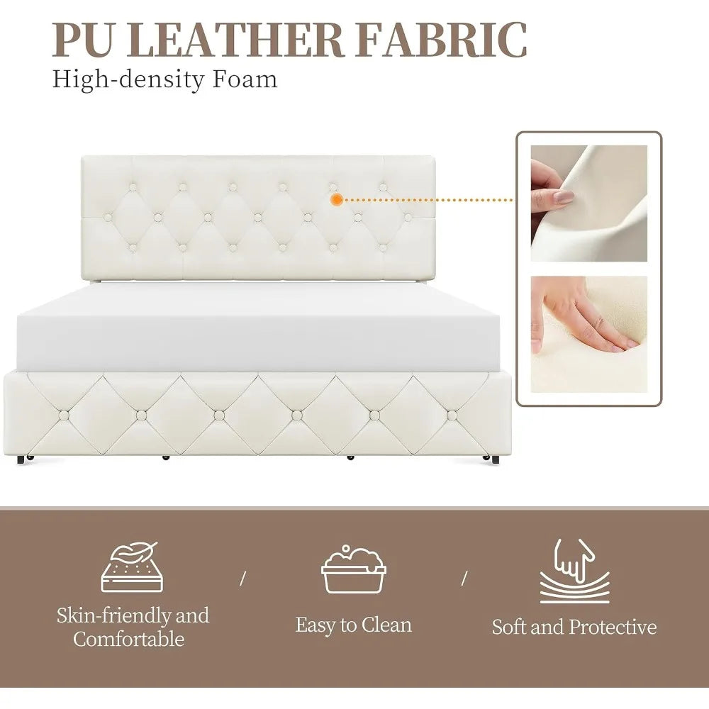 Upholstered Bed Frame, Faux Leather Platform