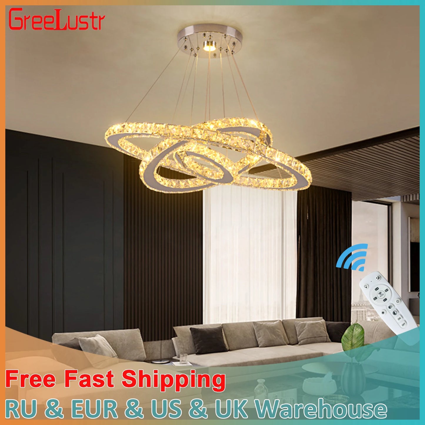 Led Luxury Crystal Pendant Light Rings