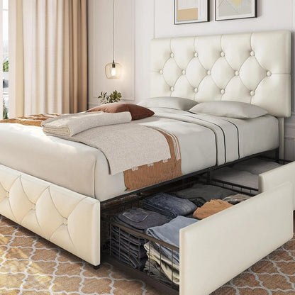 Upholstered Bed Frame, Faux Leather Platform