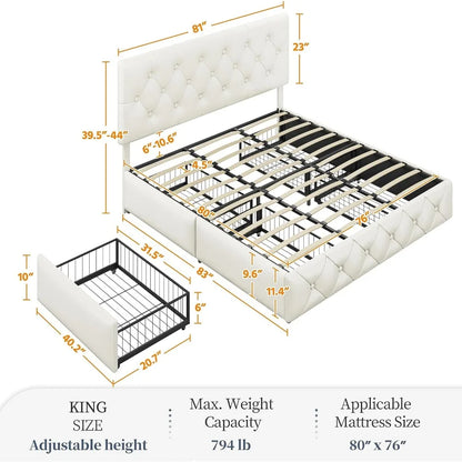 Upholstered Bed Frame, Faux Leather Platform