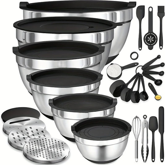 17pcs, Stainless Steel Mixing Bowl Set