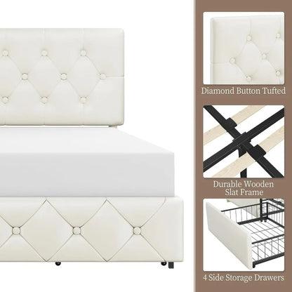 Upholstered Bed Frame, Faux Leather Platform