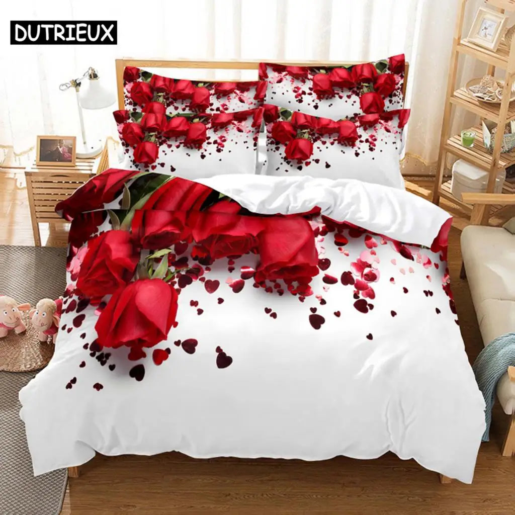 Red Rose Bedding Set Quilt Duvet Cover Comforter