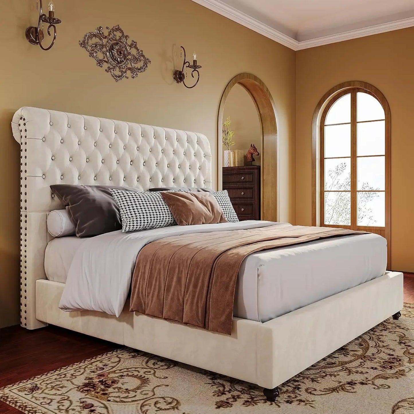 King Bed Frame, Upholstered Platform Frame