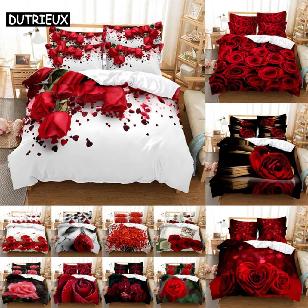 Red Rose Bedding Set Quilt Duvet Cover Comforter